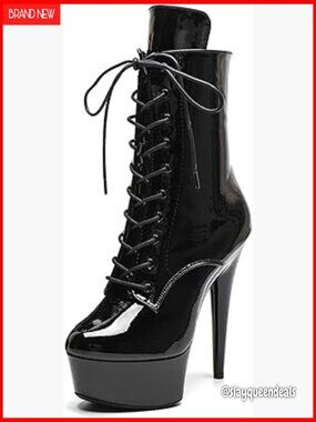 6-Inch Platform Pole Dance Boots, Lace-Up Ankle Strap, True to Size